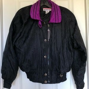 Obermeyer Vintage 90s Black and Purple Nylon Bomber Jacket